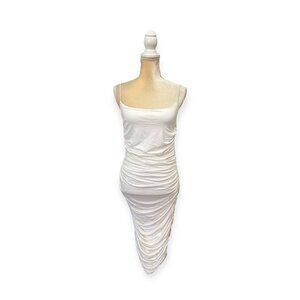 Melrose with Love White Bodycon Ruched Midi Dress Size M Medium